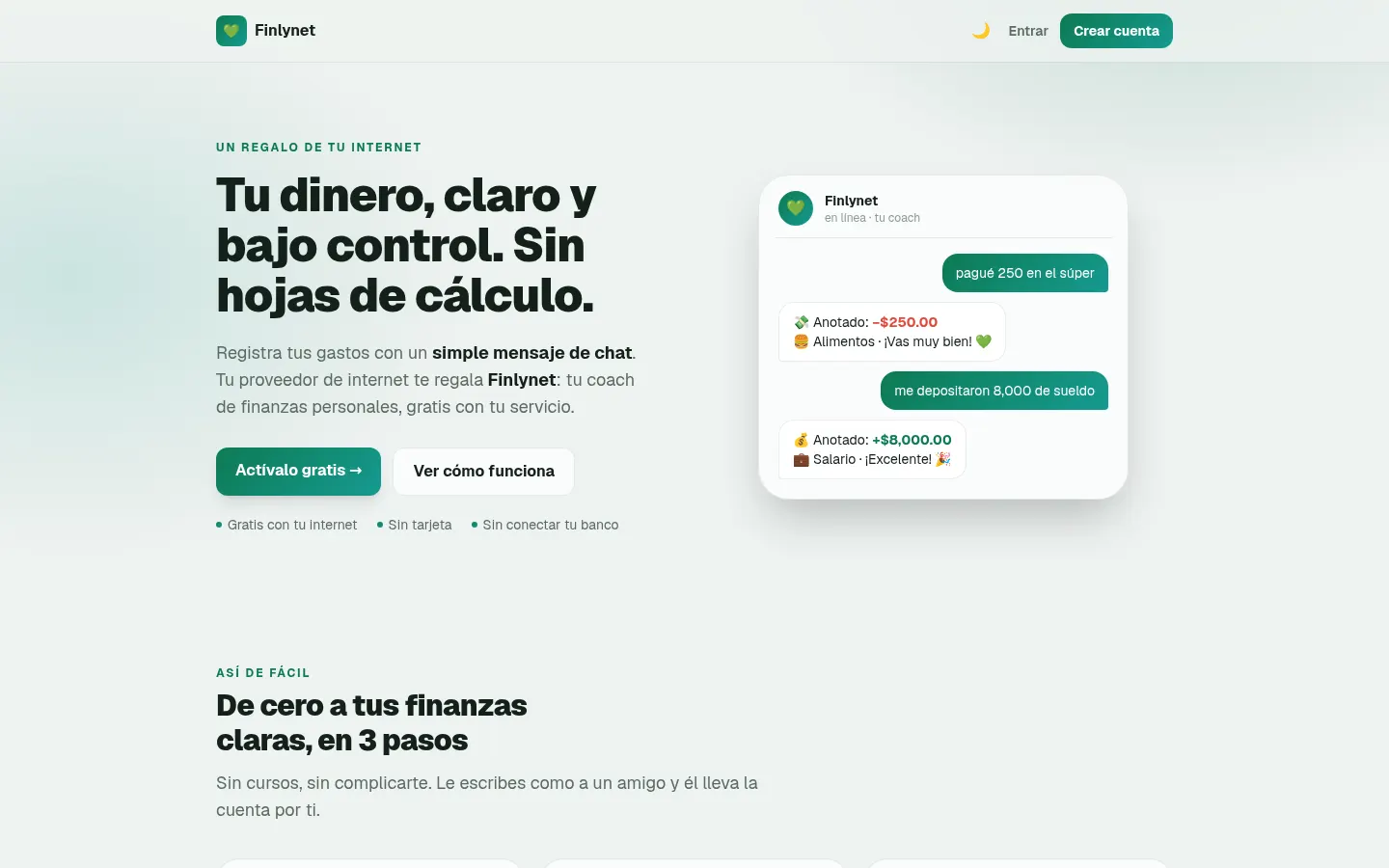 Portada de Finlynet: registra gastos con un mensaje